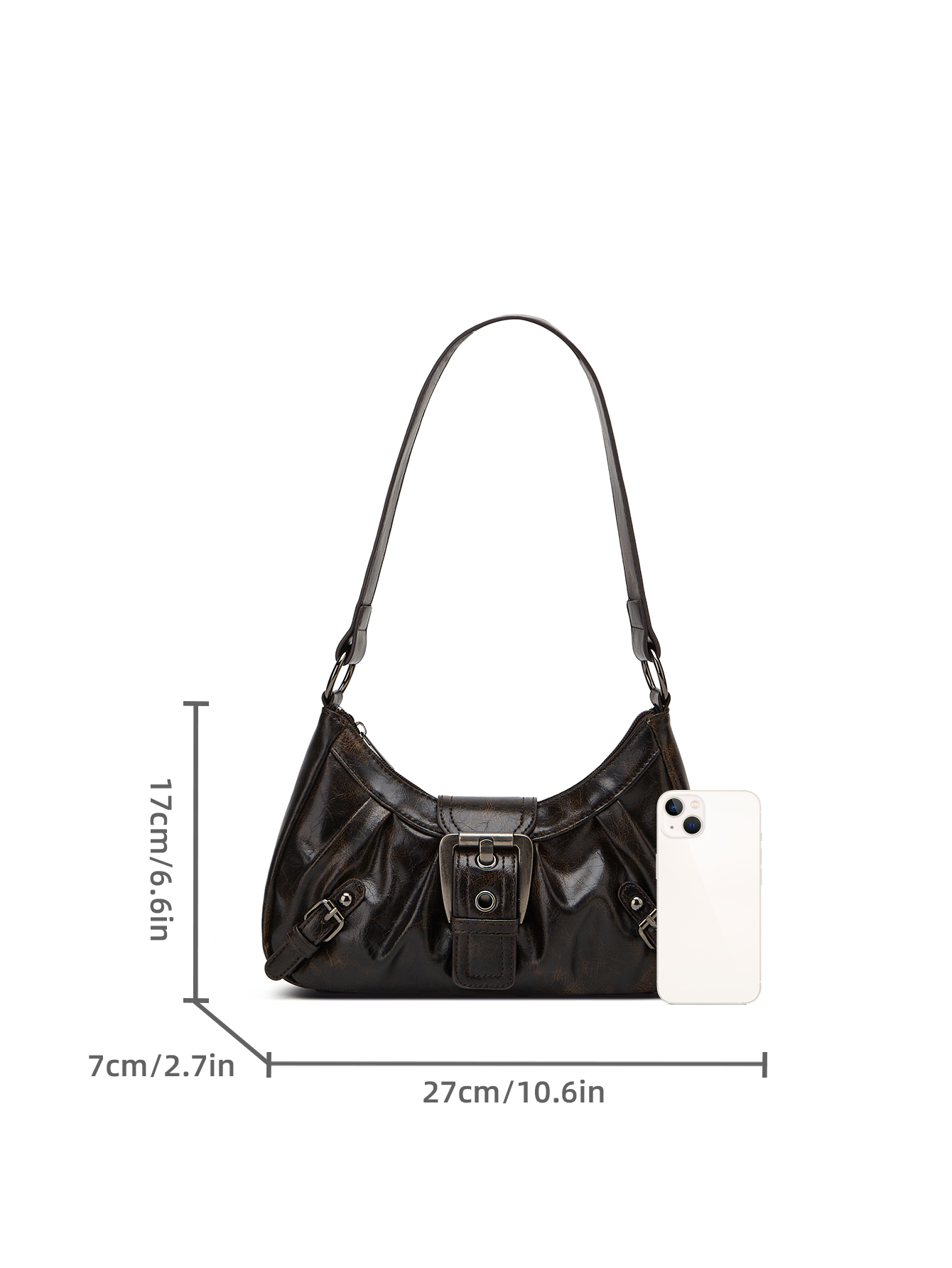 Fashionable Ladies Cool Leather Shoulder Bag, Maillard Pleated Rivet Armpit Bag, Retro Style Shoulder Bag