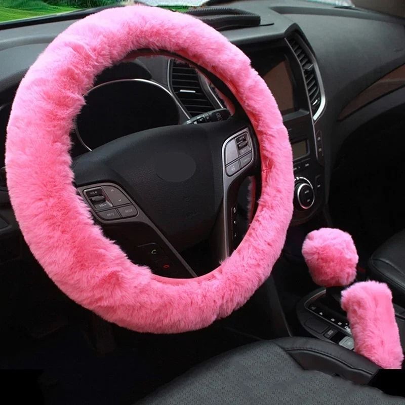 Plush Super Thick Steering Wheel Handbrake And Gearshift Cover Set