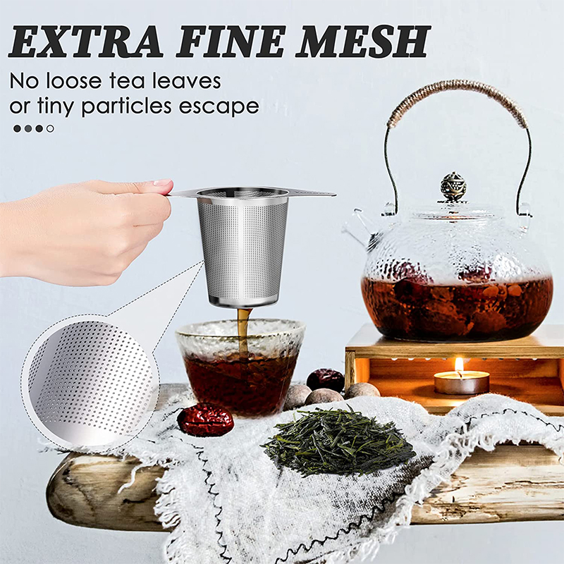 Stainless Steel Tea Infuser Mesh Strainer with Double Handles Large Capacity Tea Steeper for Loose Leaf Tea