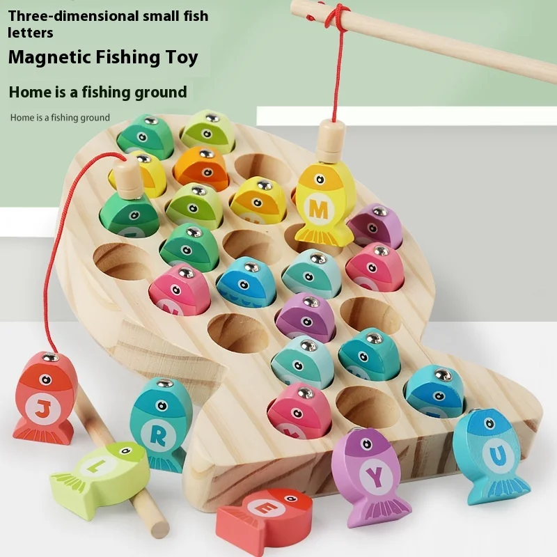 Toddler Number Alphabet Learning Wooden Children Fishing Toys Baby Montessori Toys