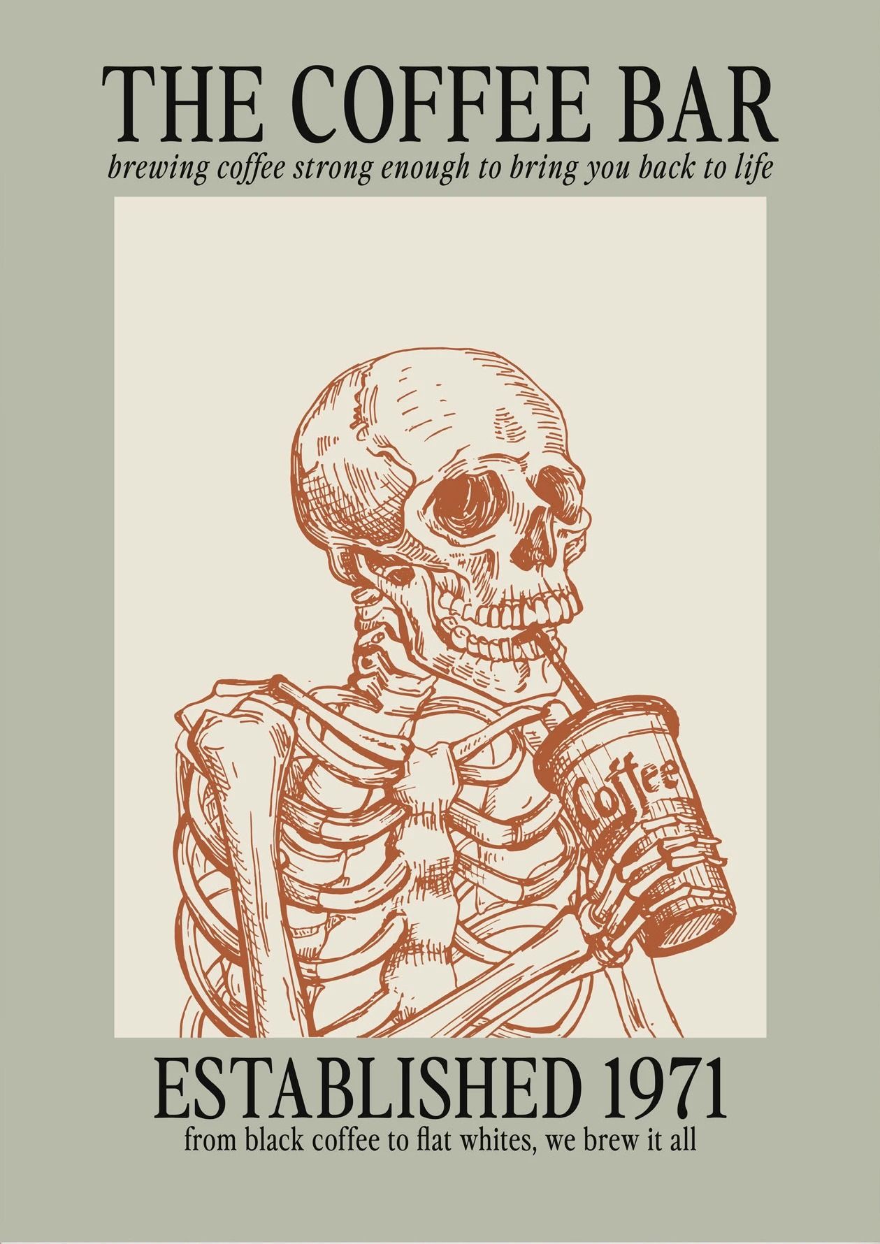 Caffeinated Narrative Canvas – High-Definition Skeleton Line Art Architectural Art