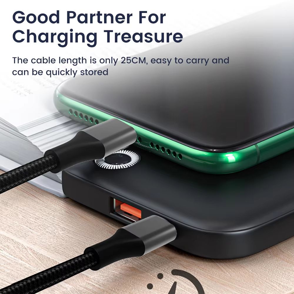 0.25m Short Type-C USB Fast Charging Cable – Portable Data Cable for iPhone, Power Bank & Android Devices