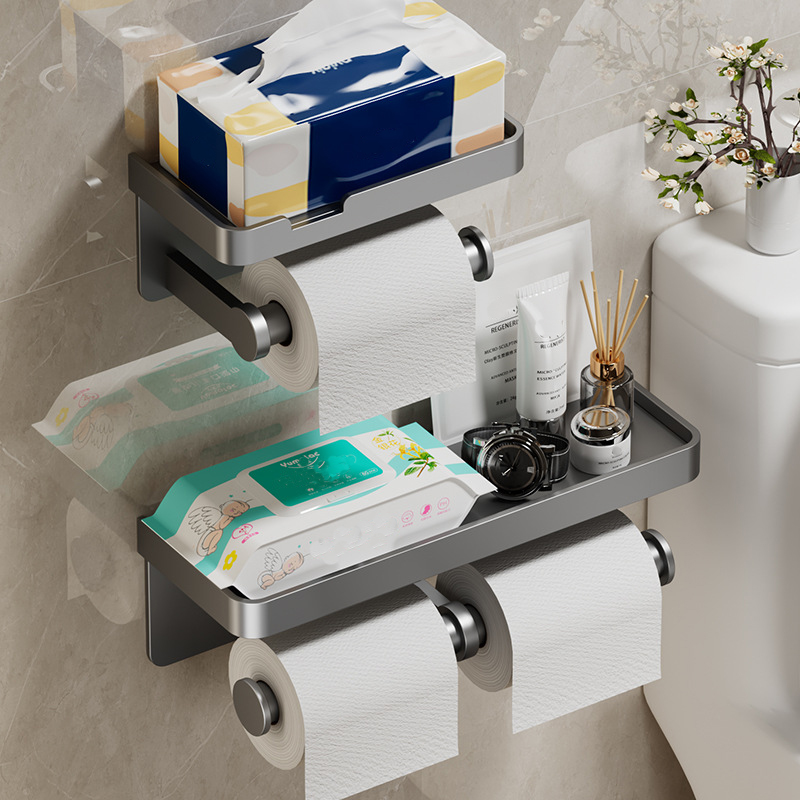 Space Aluminum Toilet Paper Holder, Bathroom Wall Mount, Phone Holder Shelf, Towel Roll Shelf, Bathroom Accessories