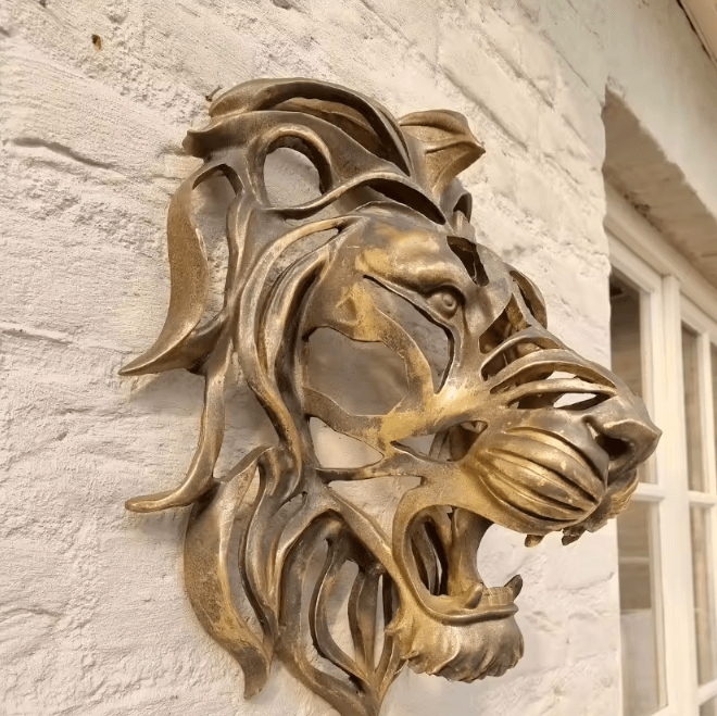 Majestic Gold Lion Head Wall Sculpture – Luxury Resin Statement Decor