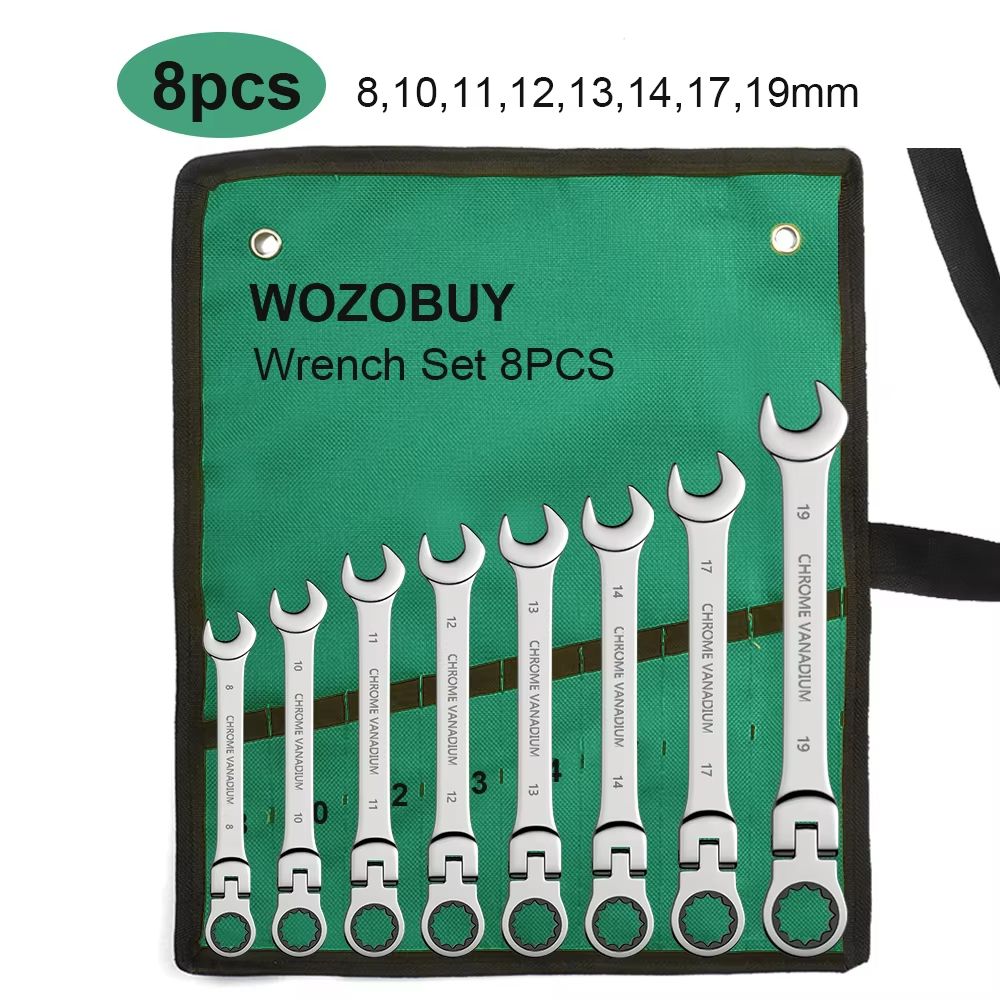 Flexible Head Ratcheting Wrench Set 8–22mm – Metric Combination Spanner Kit with Carry Bag