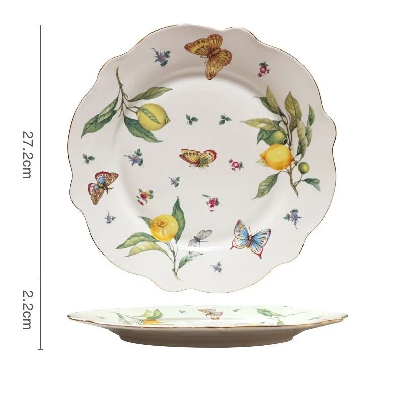 European Style Lemon Pattern Ceramic Dining Set – Elegant Dinner, Steak & Dessert Plates