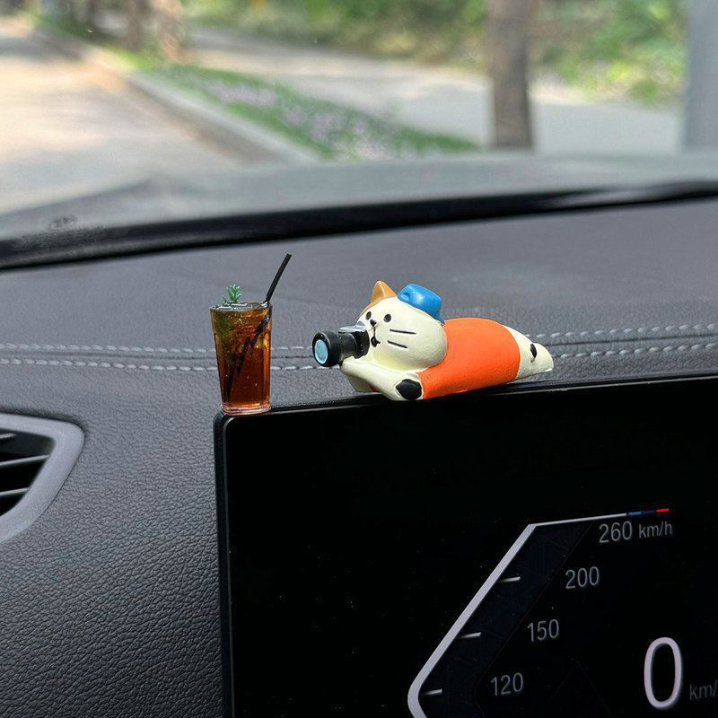 Cute Car Interior Decoration Ornaments, Mini Cat Action Figure, Auto Dashboard Rearview Mirror Decoration, Car Accessori