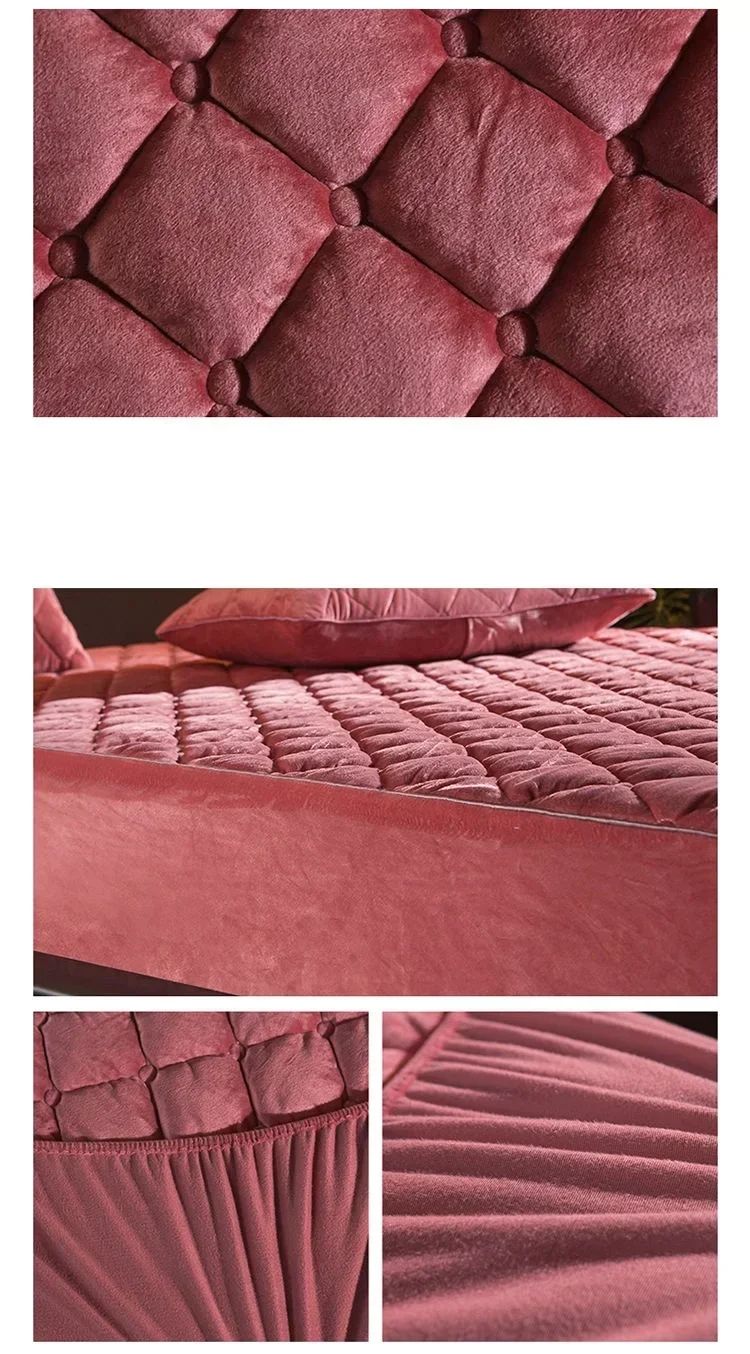 Plush Thickened Crystal Velvet Quilted Mattress Cover