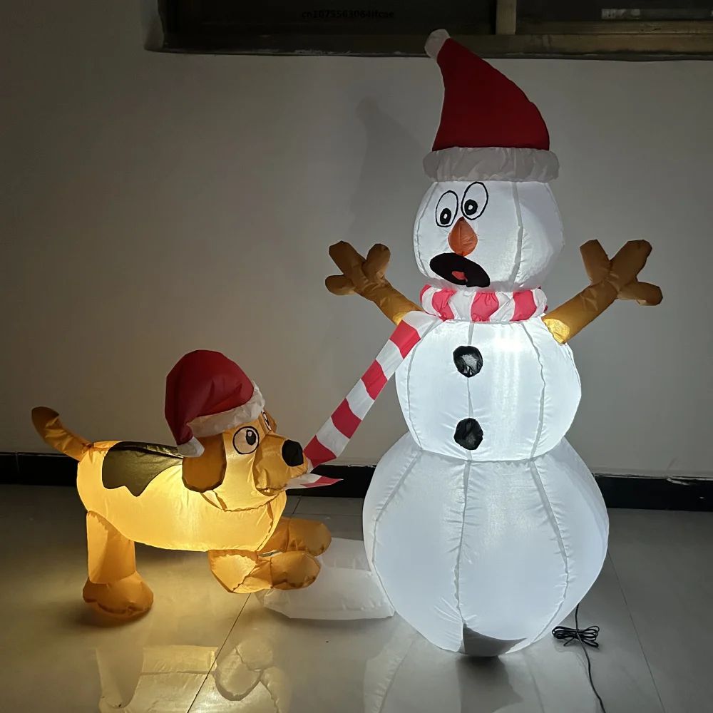 1.1M Inflatable Dog Bites Snowman Christmas Decoration with LED Lights