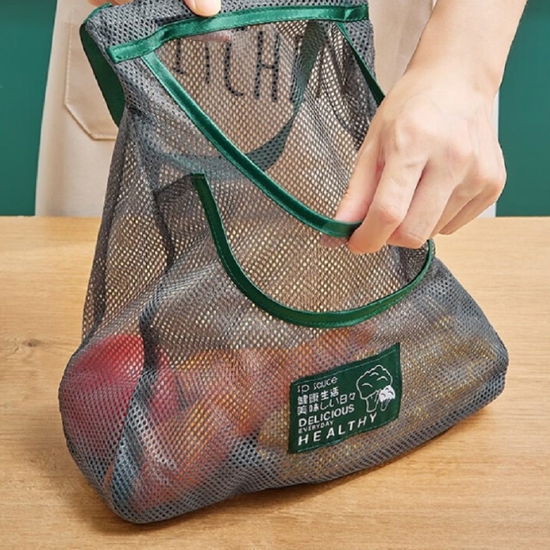 Reusable Hanging Mesh Storage Bags for Fruits Vegetables Garlic and Onions Kitchen Organizer
