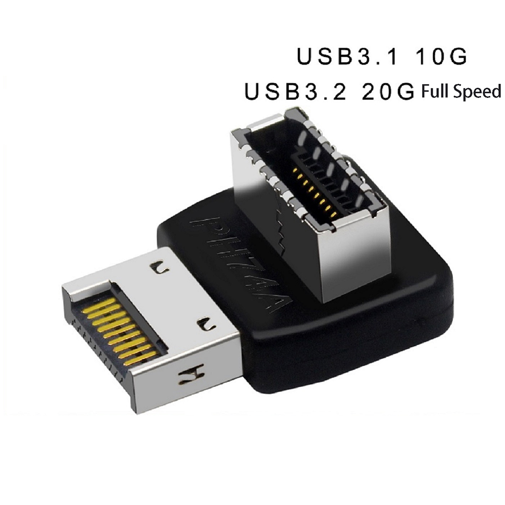 USB Adapter for Mainboard Front Panel, Angled Elbow Type C Converter Cable Splitter
