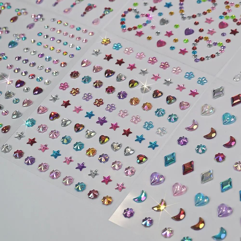 StarGlow Face Gem Stickers Laser Sparkle Rhinestone Face Stickers Stars Heart Moon Makeup Gems