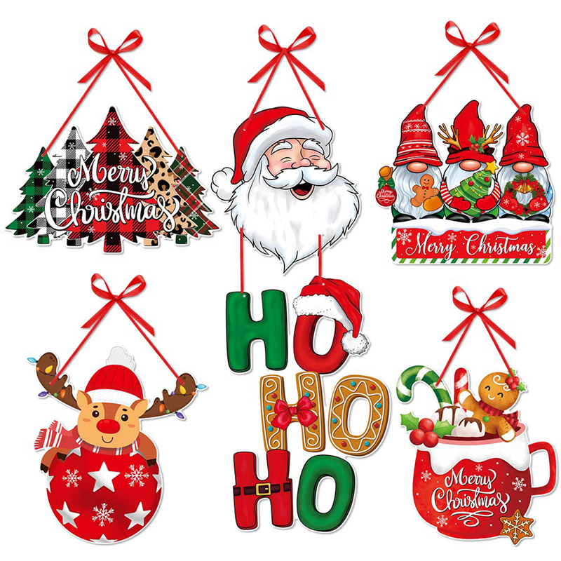 Christmas Door Hanger, Snowman and Santa Claus Ornament, Holiday Home Decoration, Xmas Tree Hanging Pendant for New Year