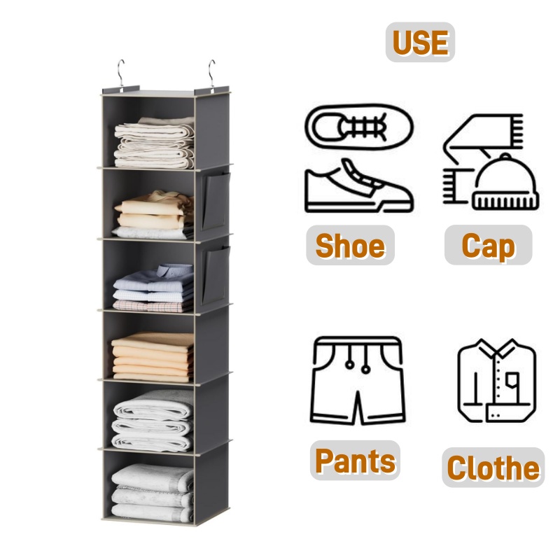 Foldable Shelf Hanging Closet Organizer and Storage, Closet Hanging Storage Shelves with Hooks, Shoe Shelf Clothes