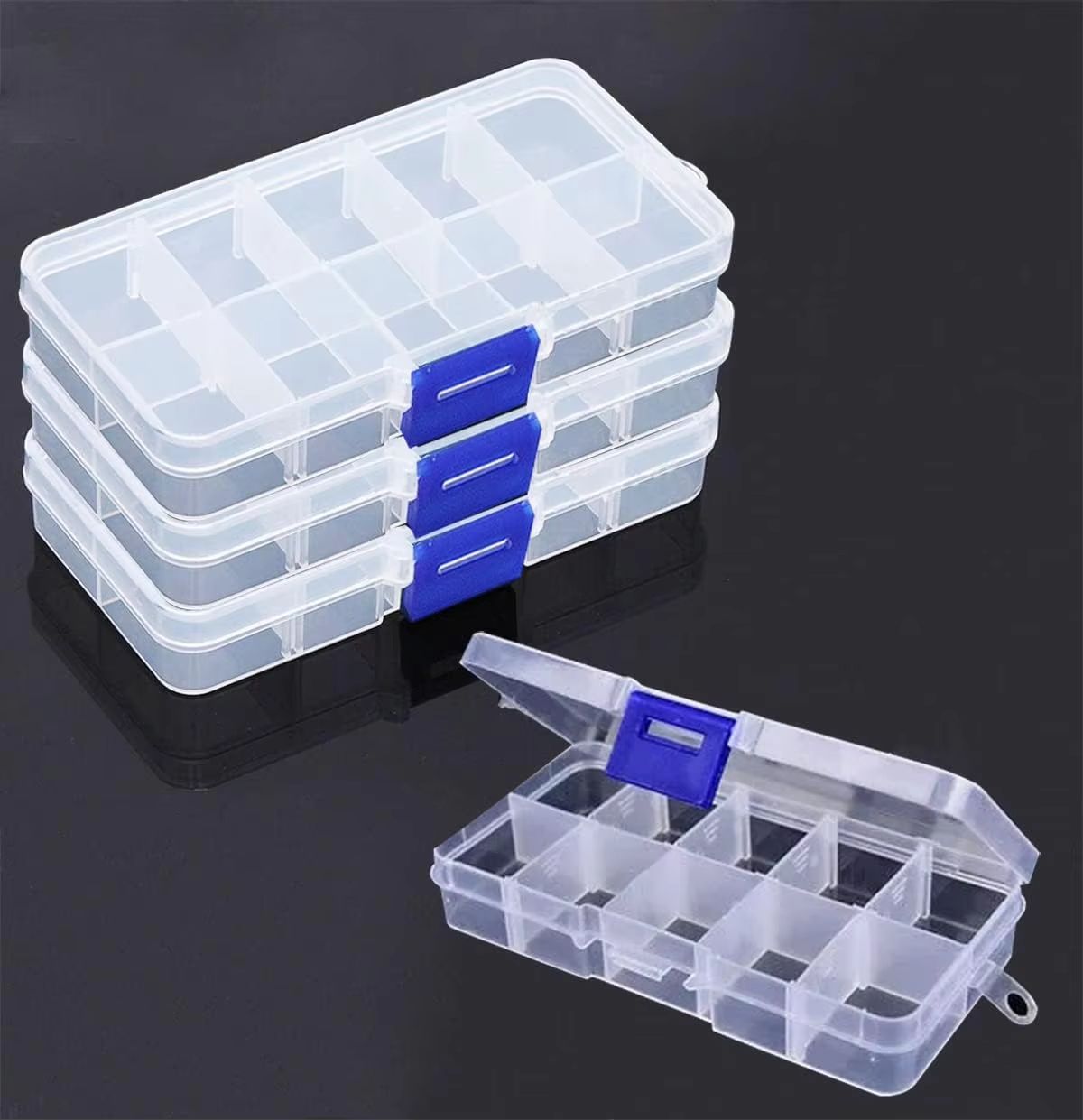 Adjustable 10/15 Compartment Plastic Storage Box Organizer for Jewelry and Small Accessories