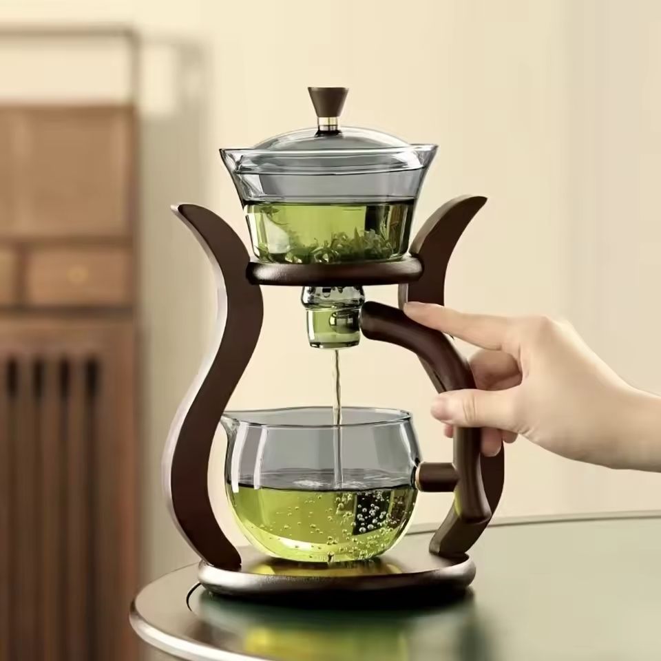 Glass Tea Set Semi Automatic Drip Teapot with Infuser and Teacups