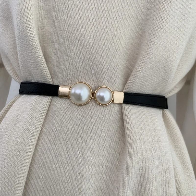 Elegant Pearl Buckle Elastic Waist Belt