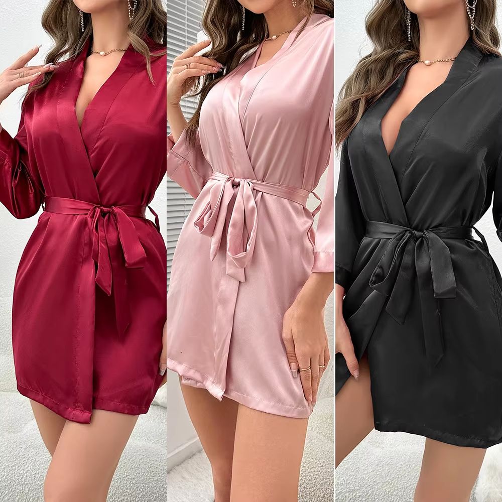 Women's Short Silky Satin Kimono Robe for Bride and Bridesmaids