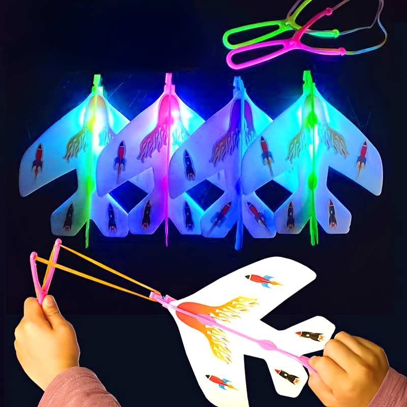 Slingshot Airplane Flying Toy for Kids Light Plane with Flash Educational Toy for Boys and Girls Outdoor Activities