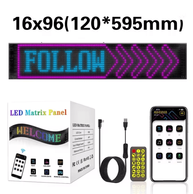 LED Matrix Car Windshield Display with App Control Flexible LED Car Display Panel
