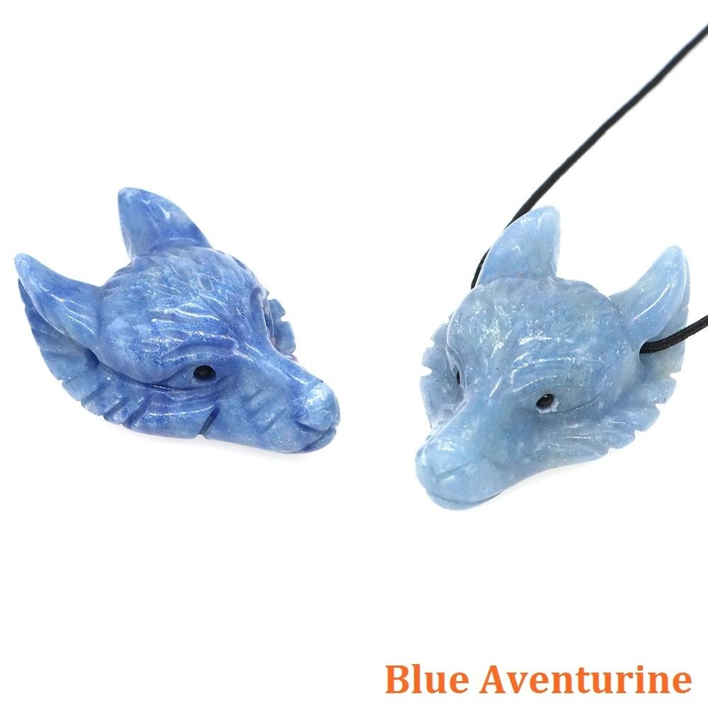 Natural Hand-Carved Wolf Head Crystal Pendant