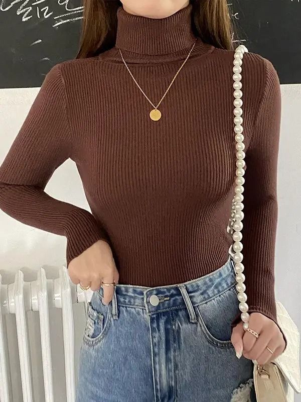 Women Fall Turtleneck Sweater Knitted Soft Pullover Cashmere Jumper