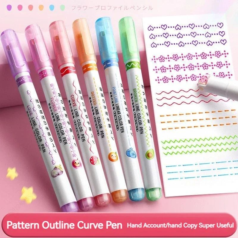 Flower Line Shape Highlighter Pen Roller Tip Curve Liner Marker Kawaii Korean Stationery for School Office Note