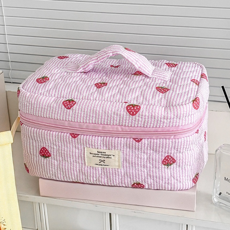 Strawberry Embroidered Girls School Backpack Cute Pink Kids Book Bag