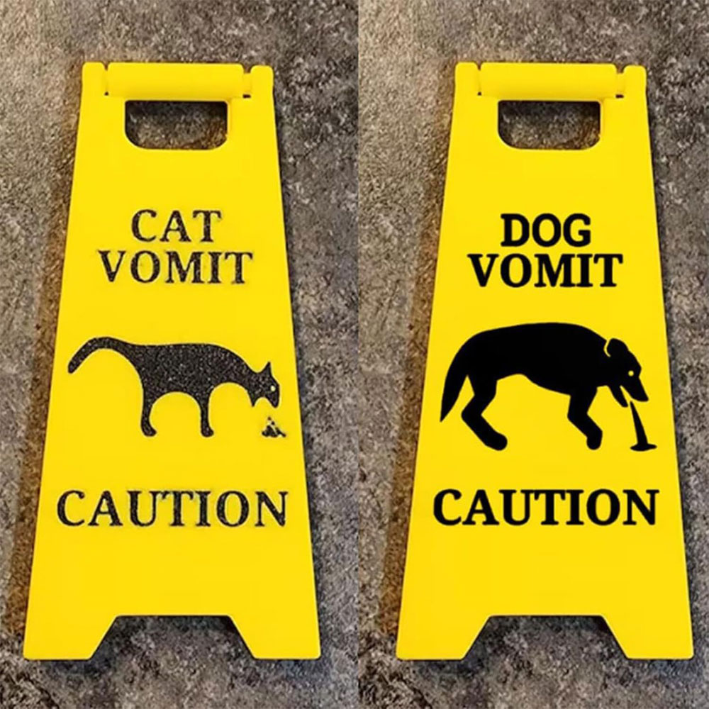 Funny Cat Vomit Sign  Bright Yellow Yard Sign for Dogs & Cats