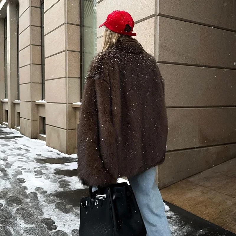 Luxury Winter Faux Fur Coat for Women, Fluffy Fox Fur Overcoat, Fashion Outerwear, Street Style Warm Jacket