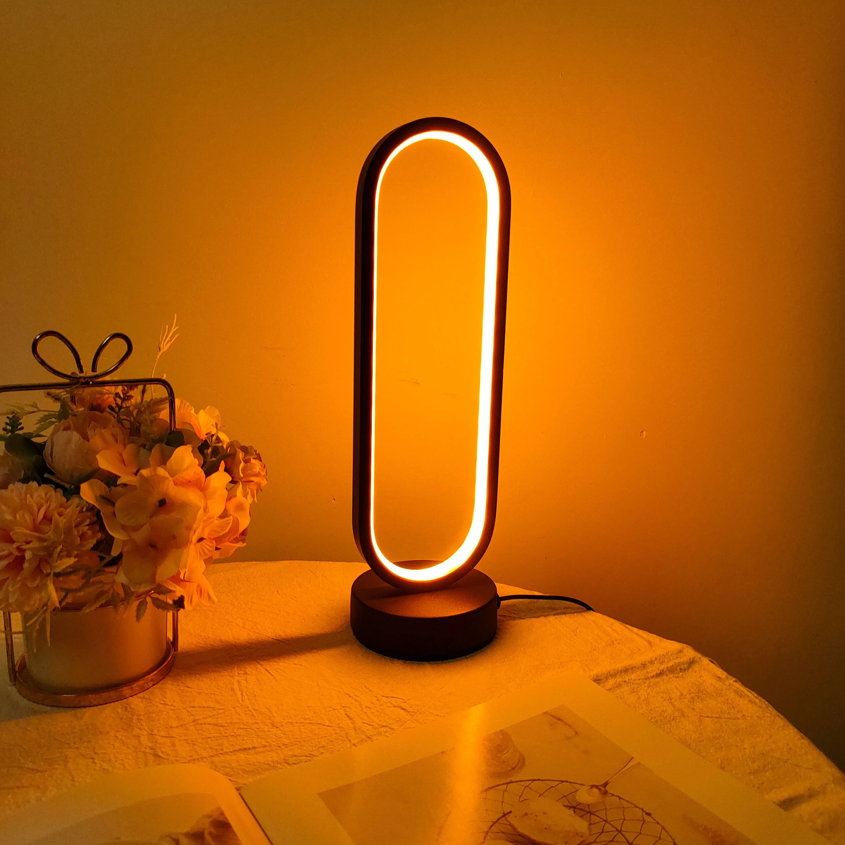Modern Ring Table Lamp with Three Color Dimming Touch Control