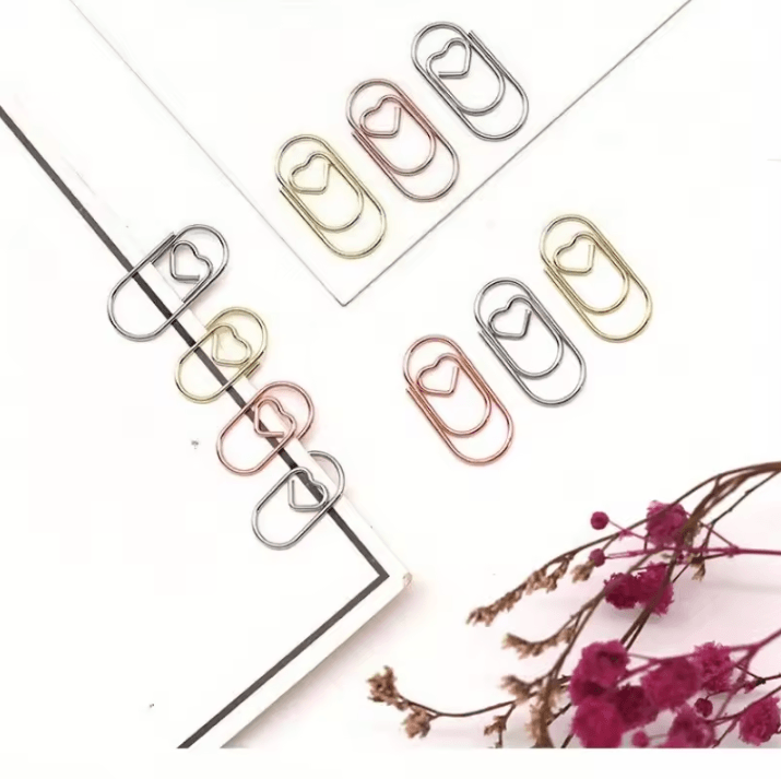 100PCS Mini Heart Shaped Paper Clips Cute Decorative Paperclips for Office, School & Home Organization