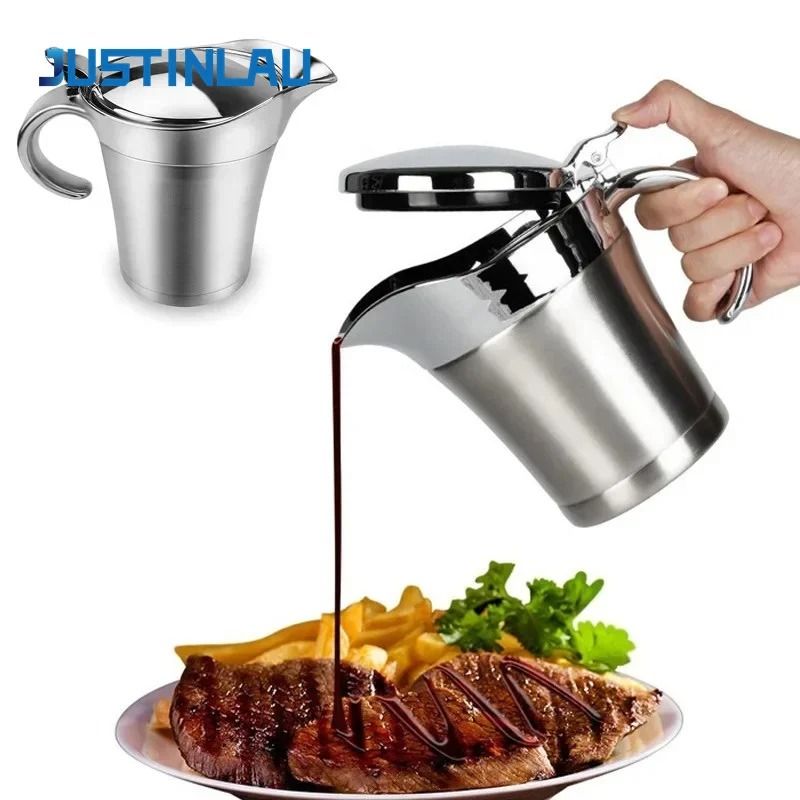 Premium Double-Insulated Stainless Steel Gravy Jug – Thermal Sauce Pot with Hinged Lid