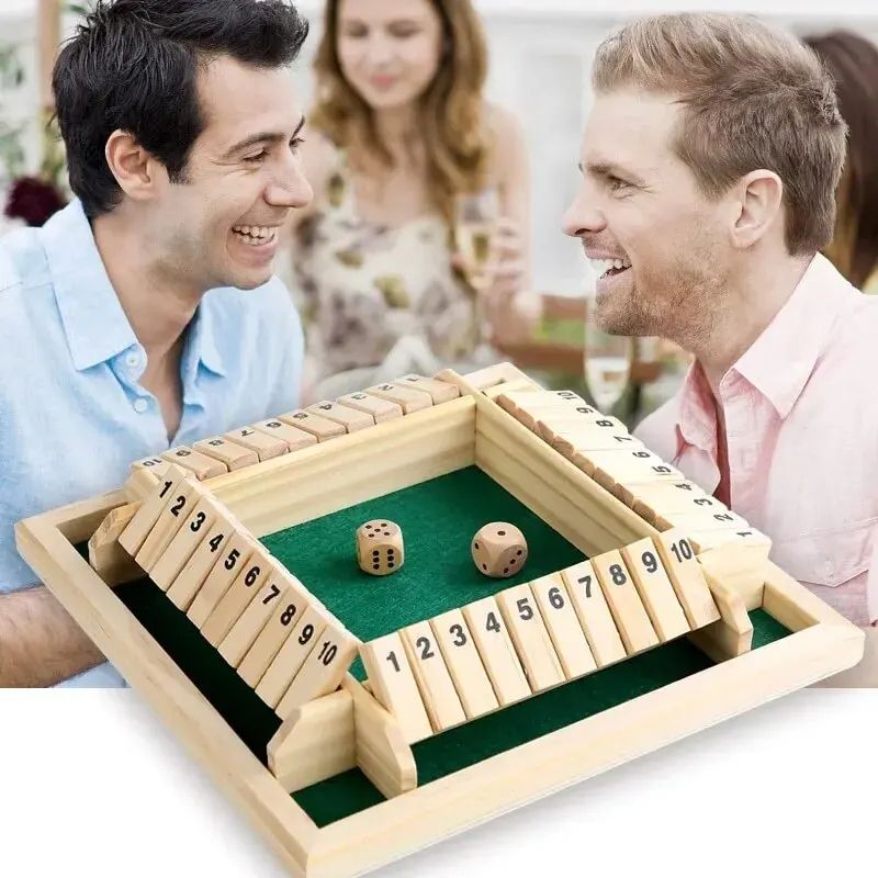 Deluxe Four Sided 10 Numbers Shut The Box Board Game – Dice Drinking Party Game for Adults, Families & Friends