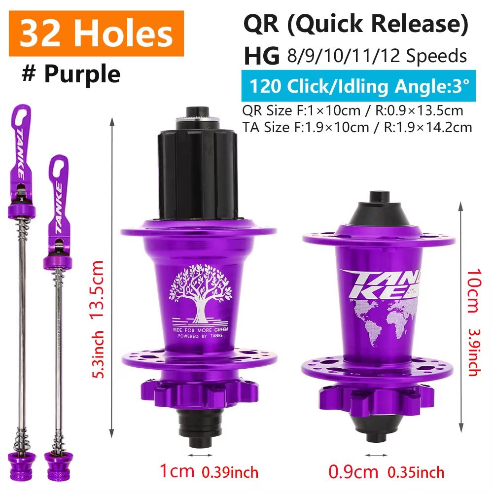 TANKE 120-Click 6-Bearing MTB Hub – 28/32/36H Disc Brake Front & Rear (8-12 Speed)