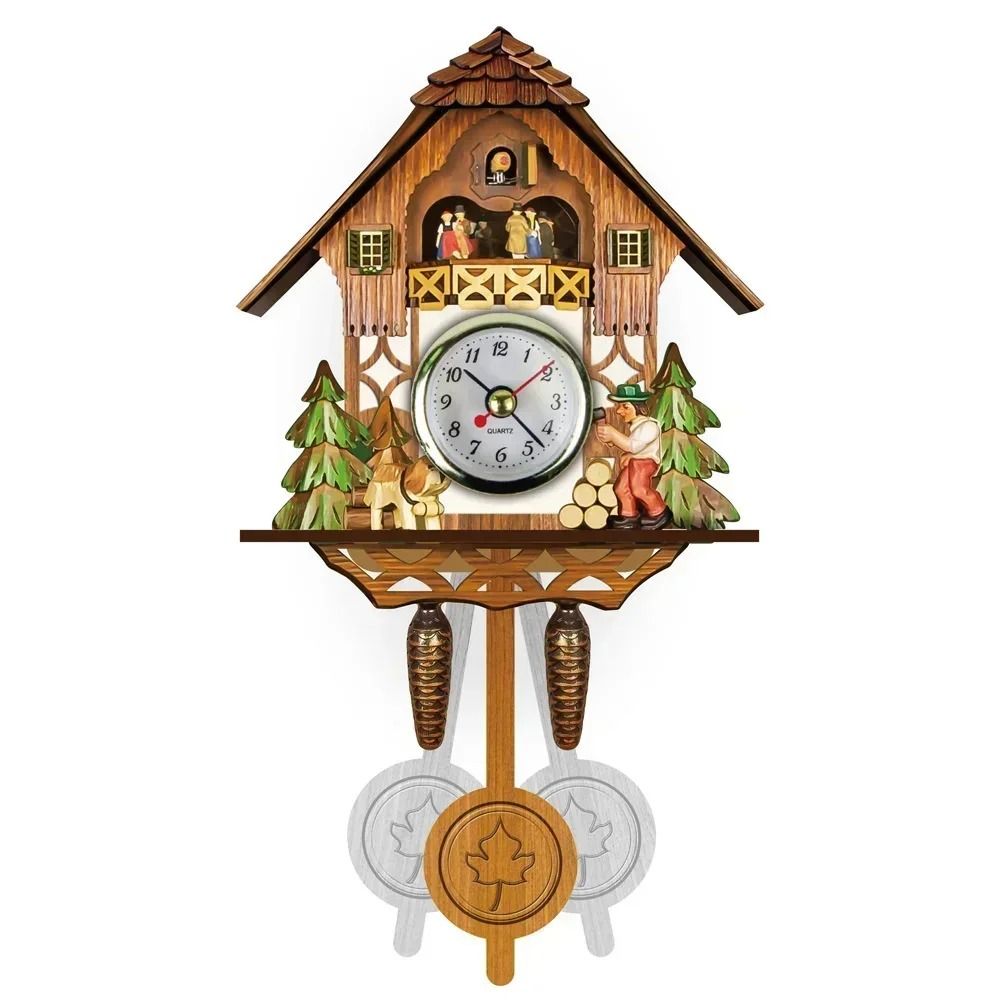 Wooden Cuckoo Wall Clock with Bird Alarm and Silent Quartz Movement