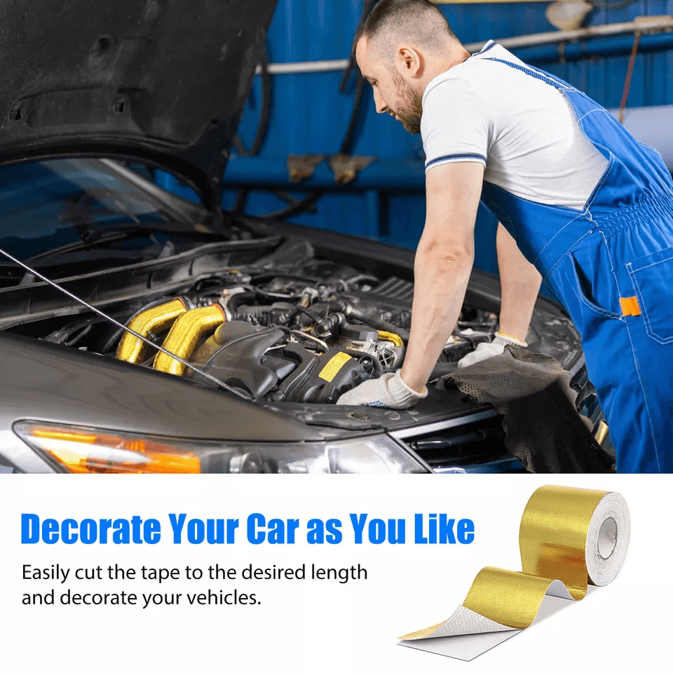 Gold Intake Heat Reflective Tape Wrap, High Temp Self-Adhesive Insulation