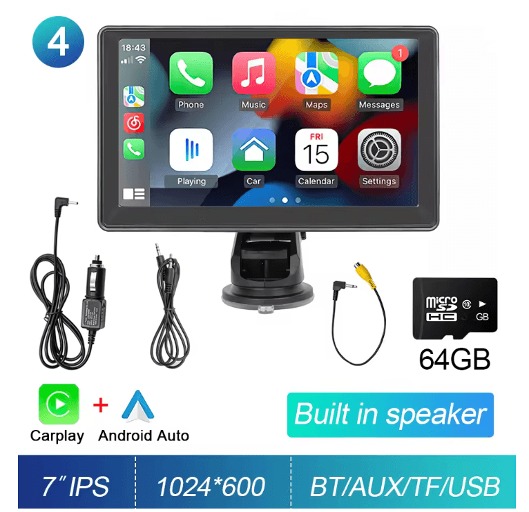 DriveView 7 Inch Touch Screen CarPlay Android Auto Multimedia Player with GPS and Rear Camera
