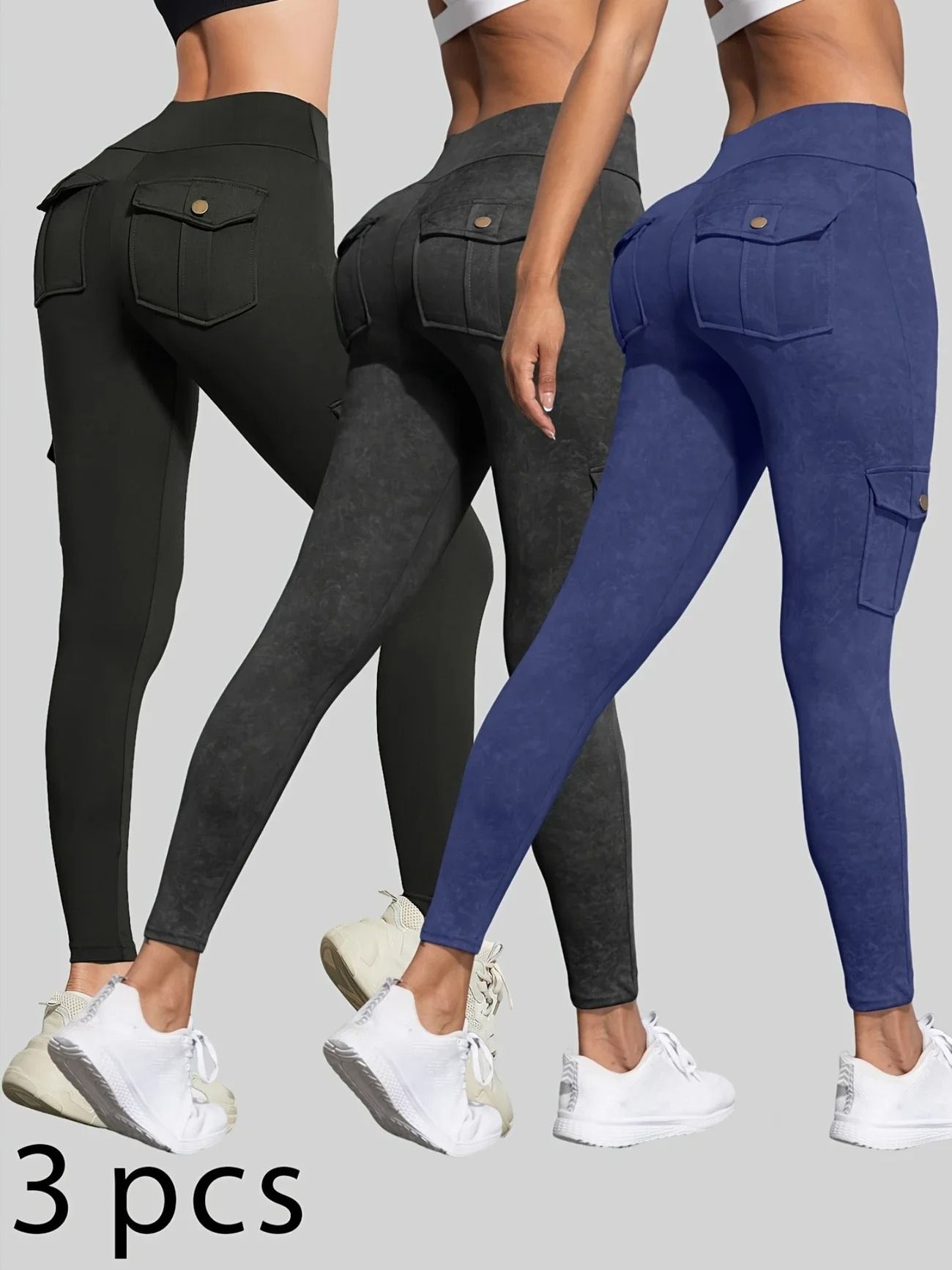 Womens Butt Lifting Leggings with Side Pocket and Washed Print Design