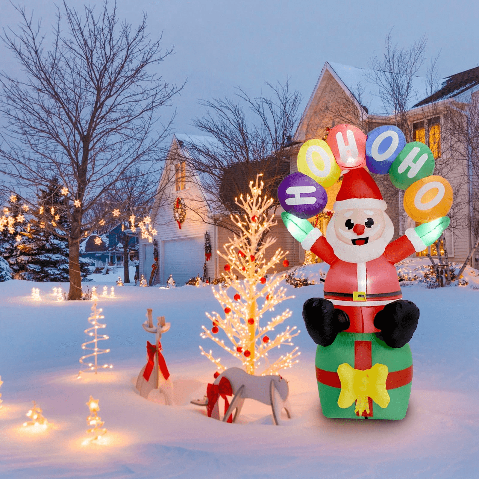 Inflatable Toys Santa, Claus Gift Box Xmas Decoration LED Light, Yard Lawn Party Display, Christmas Home Supplies