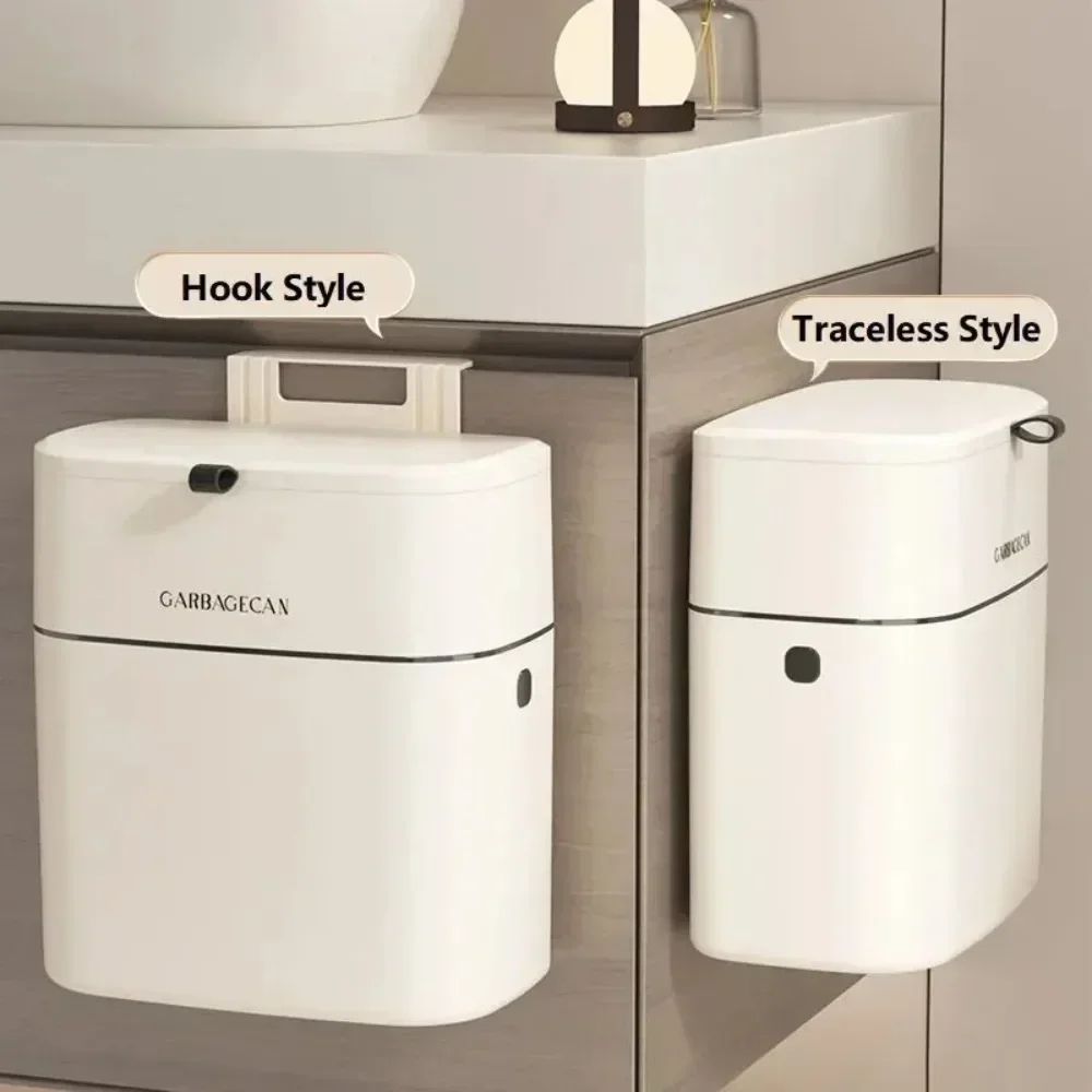Hanging Press-Top Garbage Bin – Large Capacity Wall-Mounted Bathroom Trash Can with Clamshell Lid