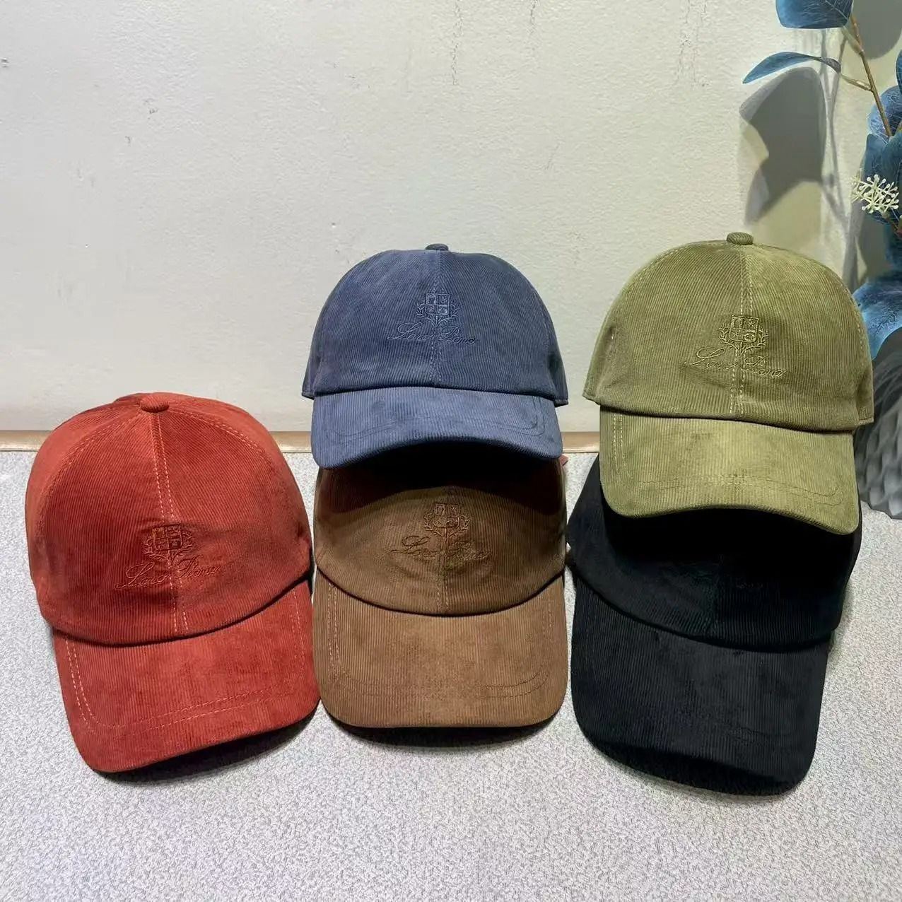 Ribbed Velvet Embroidered Letter Baseball Cap with Adjustable Velcro Fit