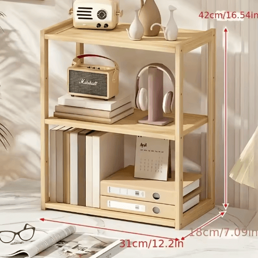 NaturalStack Wooden 3-Tier Desktop Storage Rack for Office & School