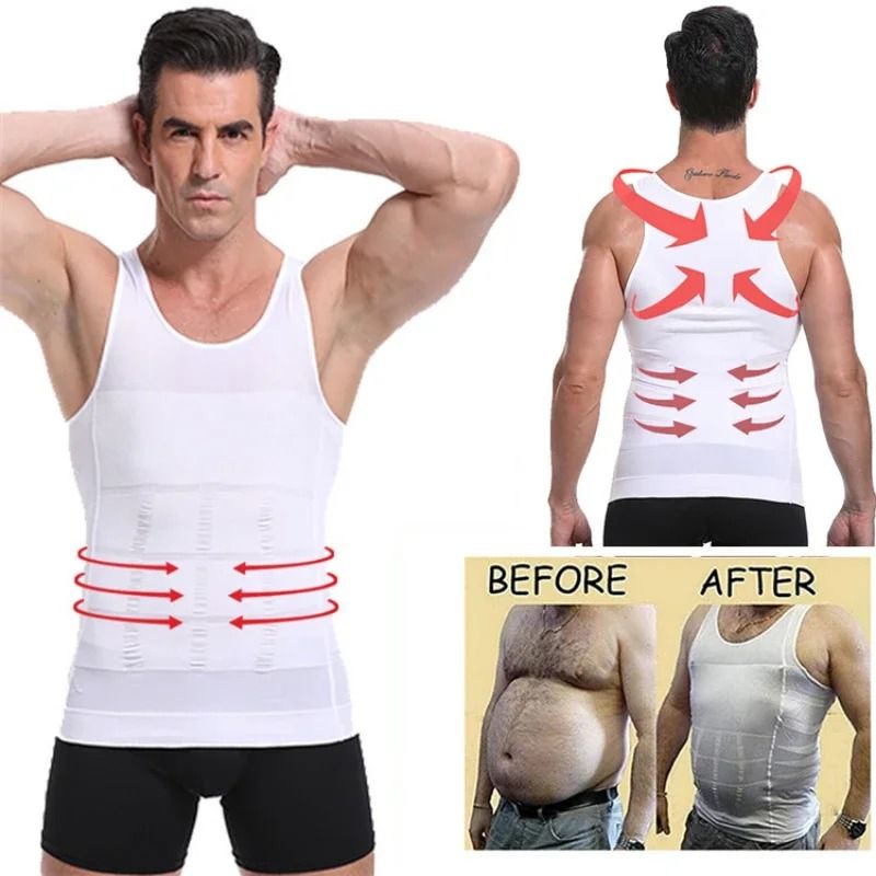 Men Slimming Compression Shirt Body Shaper Tummy Control Waist Cincher Undershirt