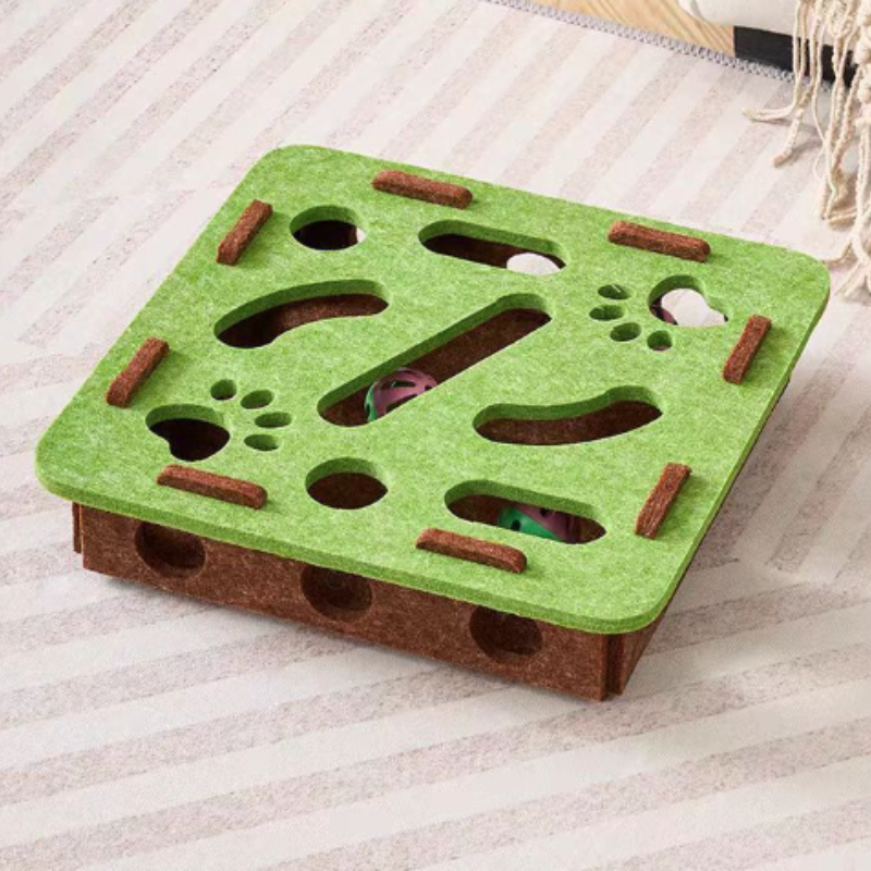 Interactive Cat Puzzle Toy Felt Cat Play Box with Bell Ball