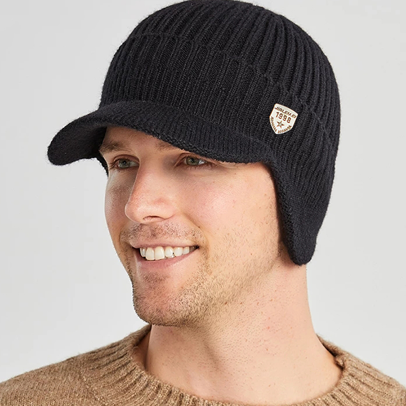 Men Winter Knitted Hat, Outdoor Cycling Ear Protection, Warmth Peaked Cap, Casual Fashion Sunhat, Bomber Hats for Cold
