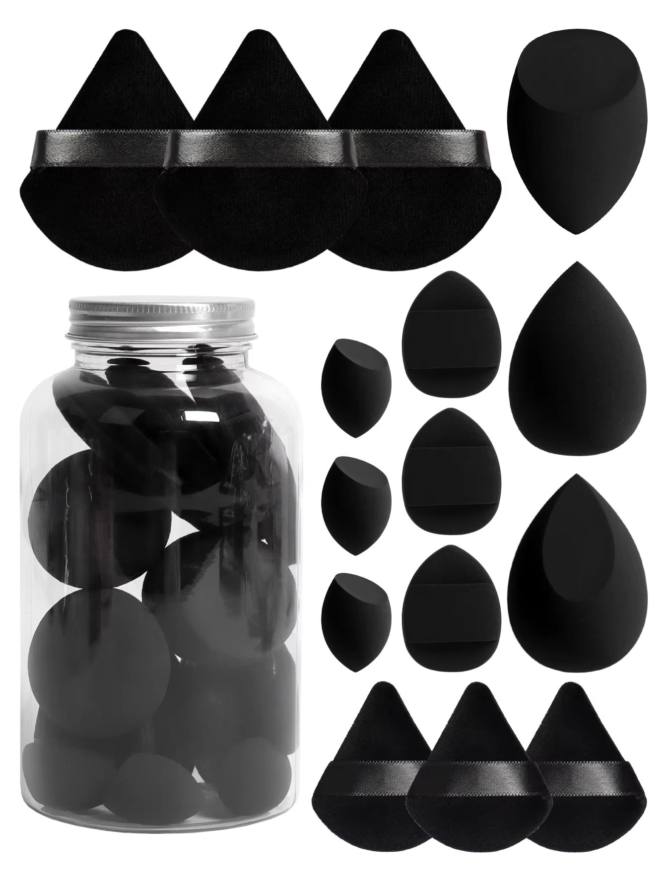 15 Piece Makeup Puff Set with Loose Powder Puffs, Mini Makeup Sponges, and Air Cushion Puffs in Travel Cans