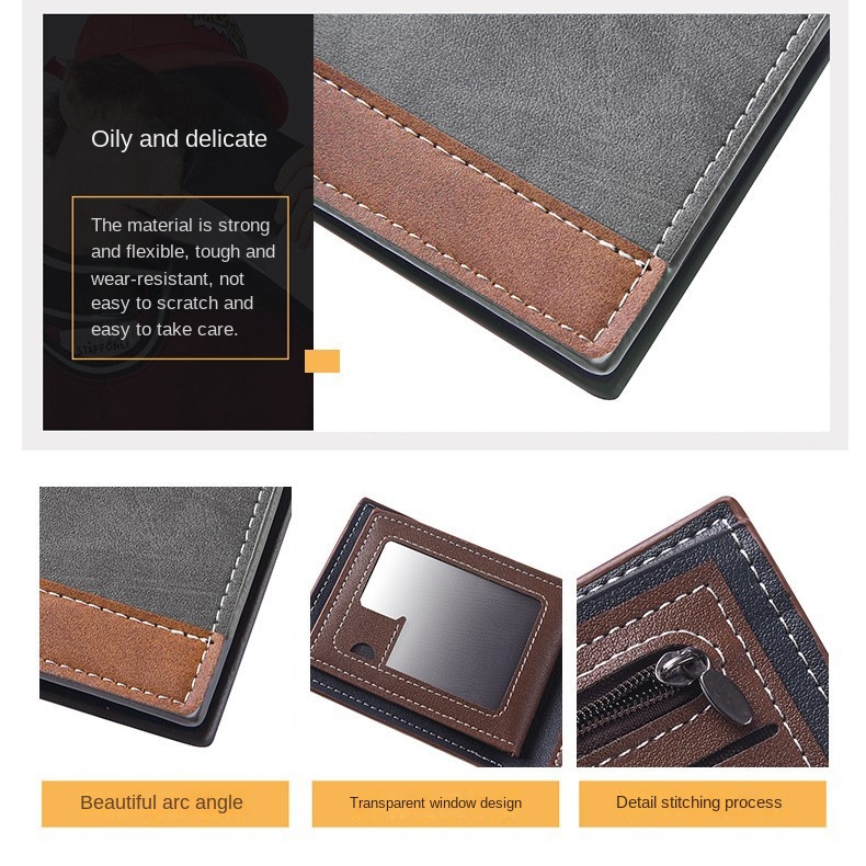 Retro PU Leather Mens Wallet Two Fold Design with Coin Purse and ID Card Holder