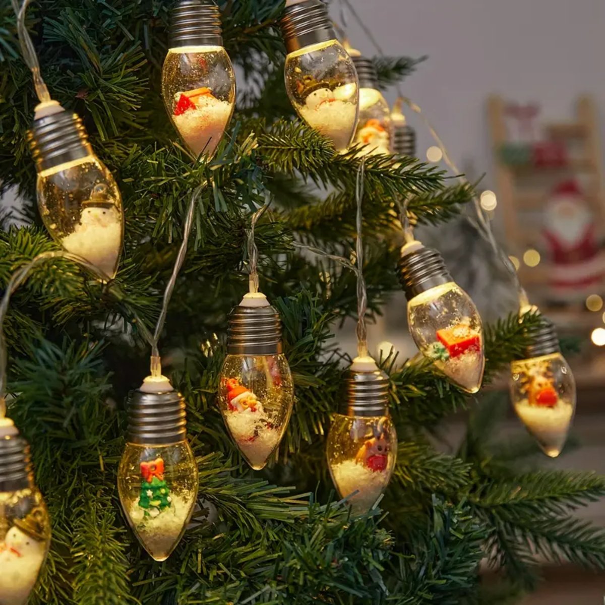 LED Christmas Snowball Clear Bulb Lights, Santa Claus Snowman Tree Gift Decor