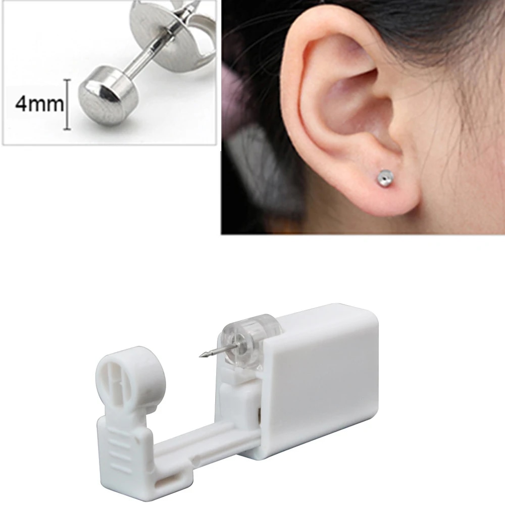 Disposable Sterile Ear Piercing Kit: Cartilage, Tragus, Helix Gun with No Pain - 1/2/4Pcs Piercer Tool & Stud Jewelry
